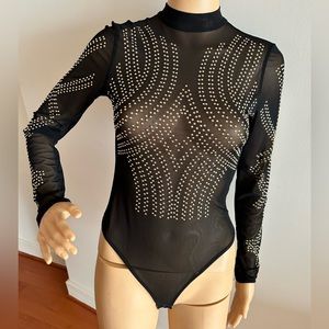 Sexy gold studded sheer bodysuit